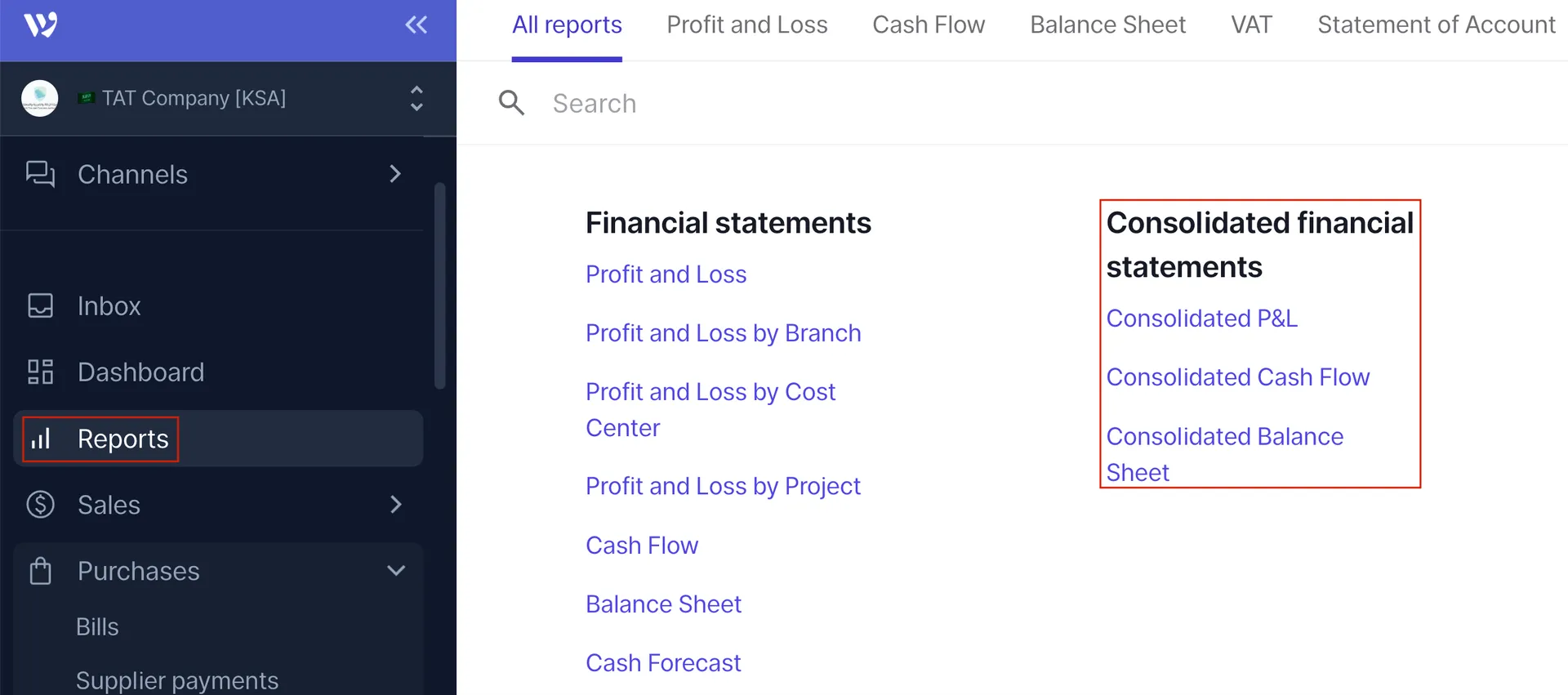 Consolidated Reports in Wafeq